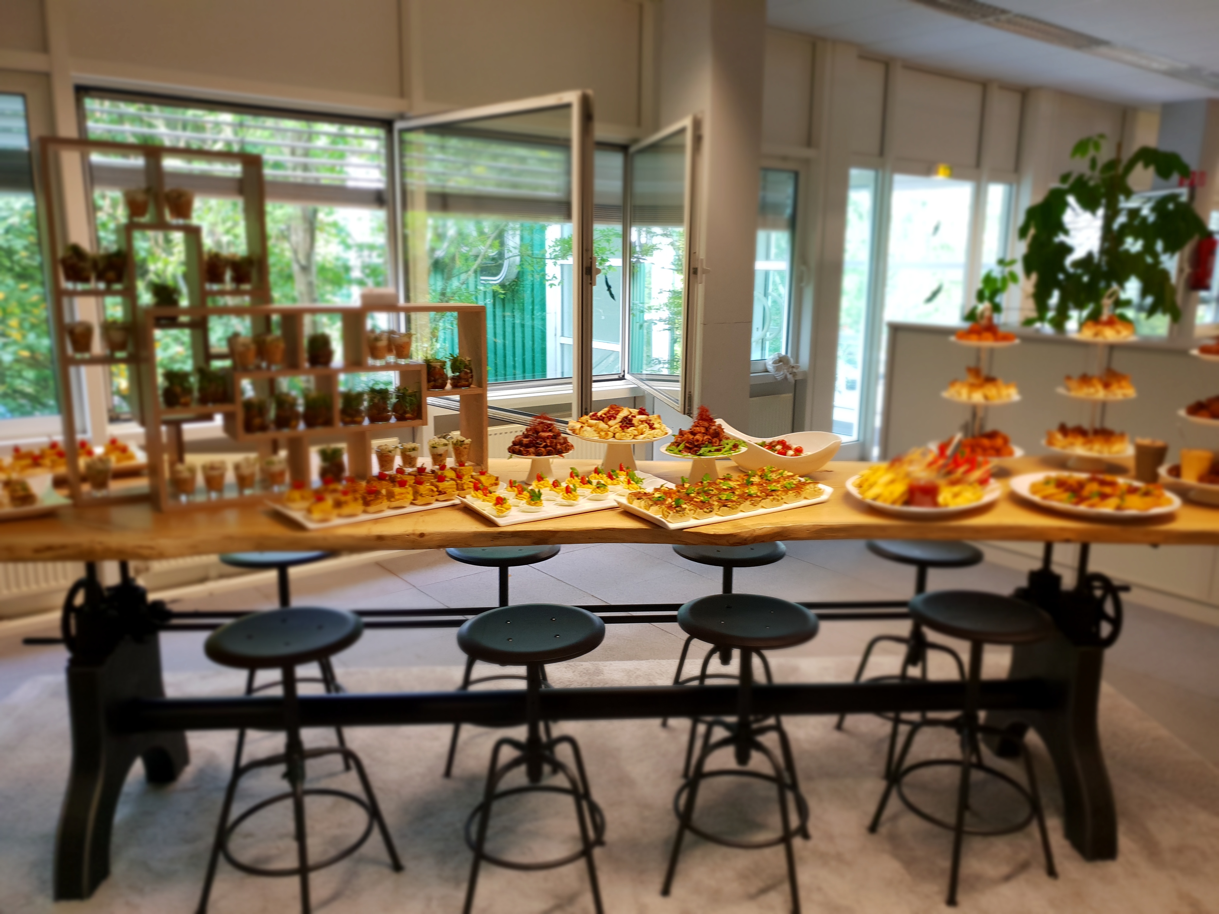 Professionelles Event-Buffet mit Beleuchtung